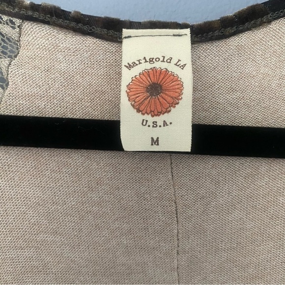 Anthropologie Magnolia LA Cream Blouse with Brown Lace & Velvet Accents Size M - Picture 5 of 14